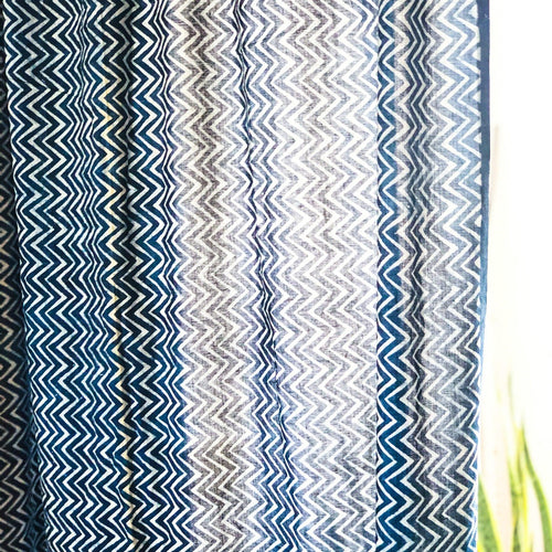 Indigo Chevron Semi Sheer Curtain-Curtains-House of Ekam