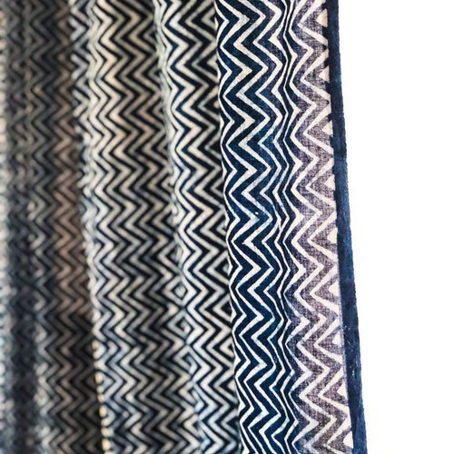 Indigo Chevron Semi Sheer Curtain-Curtains-House of Ekam