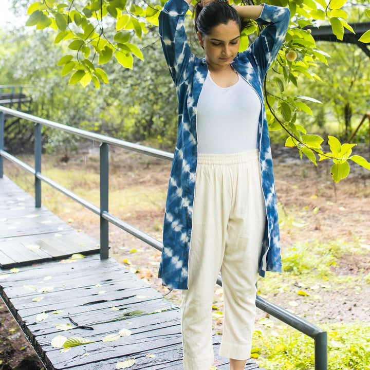 Indigo Chevron Tie Dye Front Open Shrug-Shrugs-House of Ekam