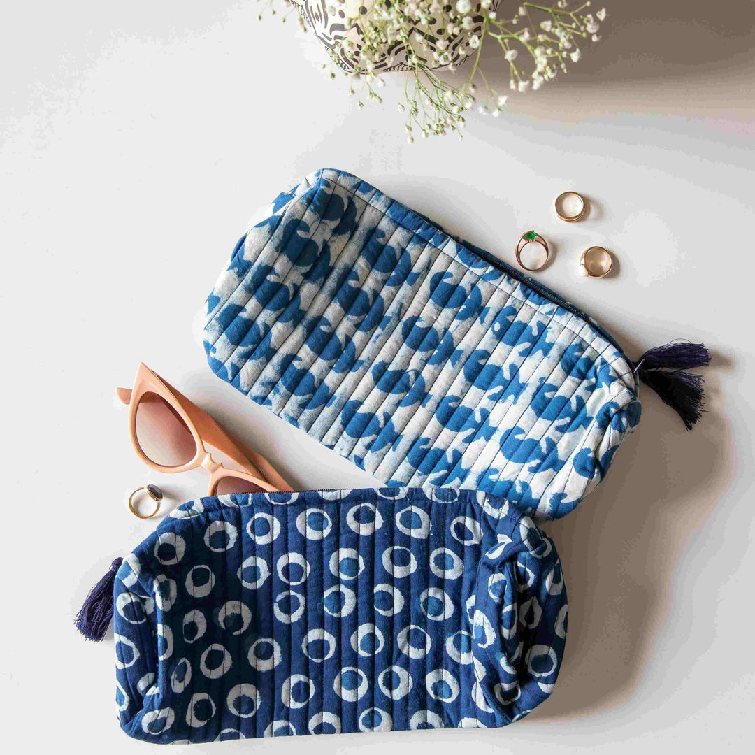 Indigo Dabu Paisley Pouch Set of 2-Pouches-House of Ekam