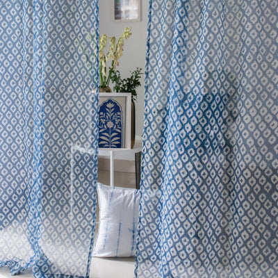 Indigo Diamond Kota Doria Curtain-Curtains-House of Ekam