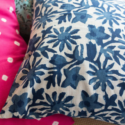 Indigo Floral Print Cushion Cover-Cushion Covers-House of Ekam