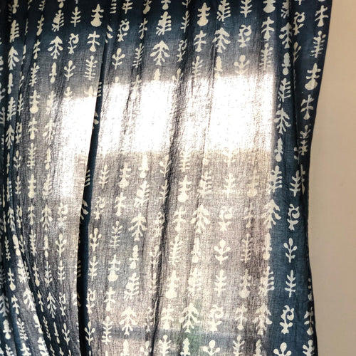 Indigo Floral Print Semi Sheer Curtain-Curtains-House of Ekam