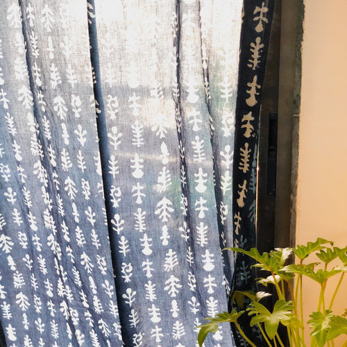 Indigo Floral Print Semi Sheer Curtain-Curtains-House of Ekam