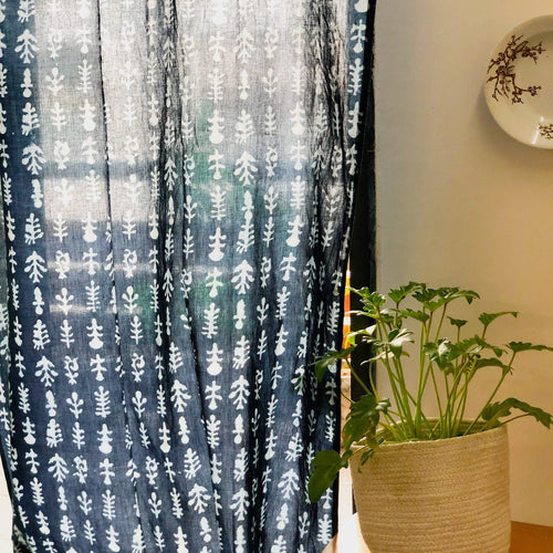 Indigo Floral Print Semi Sheer Curtain-Curtains-House of Ekam