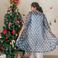 Indigo Flower Kota Doriya Shrug-Shrugs-House of Ekam