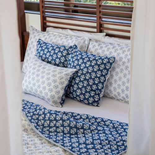 Indigo Harmony Handmade Kantha Stitch Queen Quilt Set-Quilt sets-House of Ekam