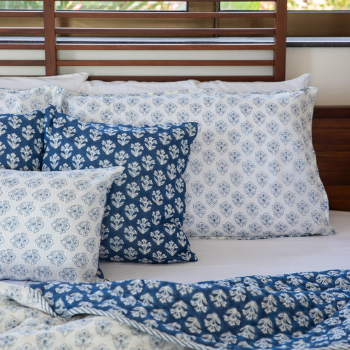 Indigo Harmony Handmade Kantha Stitch Queen Quilt Set-Quilt sets-House of Ekam