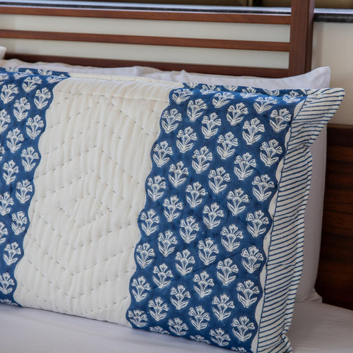 Indigo Harmony Handmade Kantha Stitch Queen Quilt Set-Quilt sets-House of Ekam