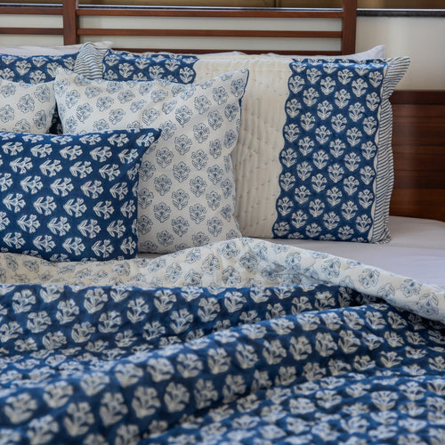 Indigo Harmony Handmade Kantha Stitch Queen Quilt Set-Quilt sets-House of Ekam