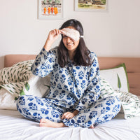 Indigo Marigold Blockprinted Loungewear Pyjama Set-loungewear-House of Ekam