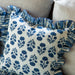 Indigo Marigold Ruffle Blockprint Cushion Cover-Cushion Covers-House of Ekam