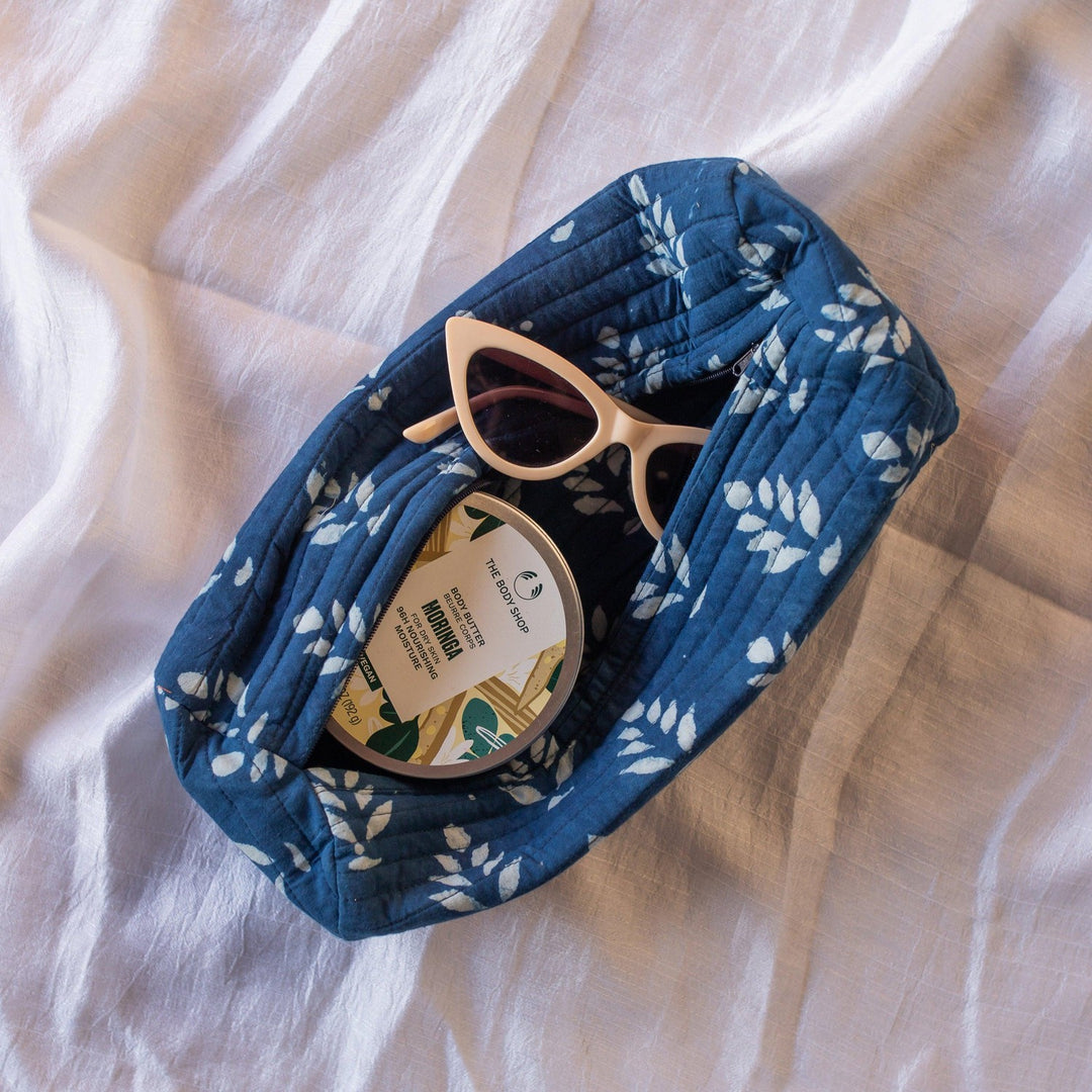 Indigo Mughal Cosmetic Pouch Set of 2-Pouches-House of Ekam