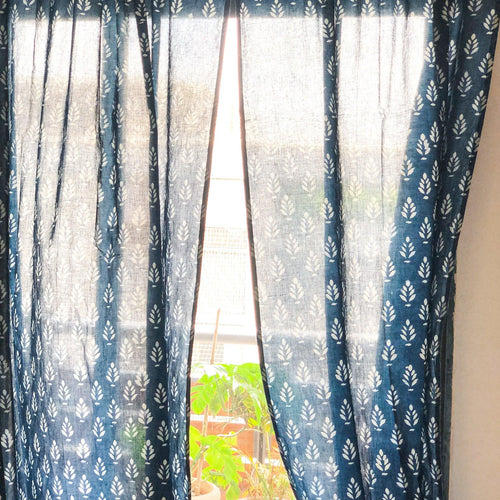 Indigo Mughal Print Semi Sheer Curtain-Curtains-House of Ekam