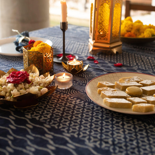 Indigo Patchwork Abstract Table Cloth-Table Runners-House of Ekam