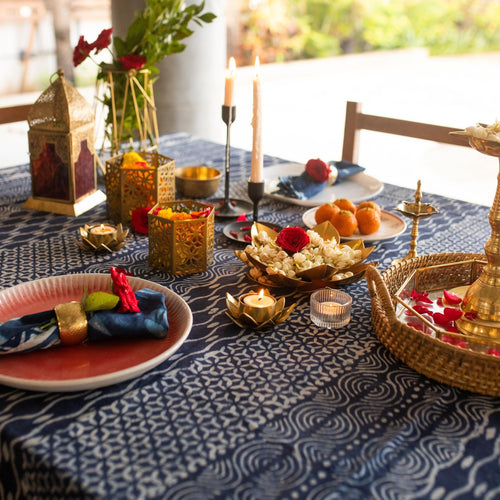 Indigo Patchwork Abstract Table Cloth-Table Runners-House of Ekam