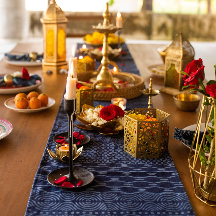 Indigo Patchwork Abstract Table Runner-Table Runners-House of Ekam