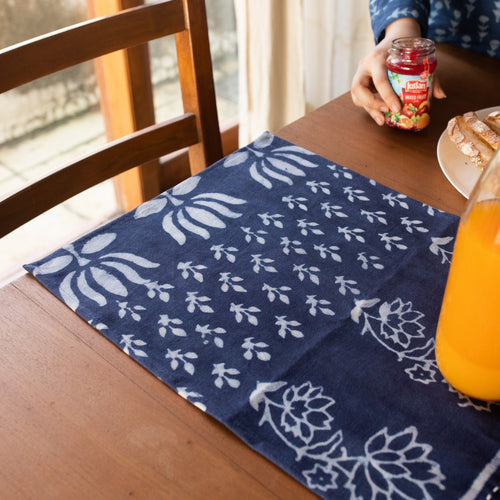 Indigo Patchwork Floral Kantha Table Runner-Table Runners-House of Ekam