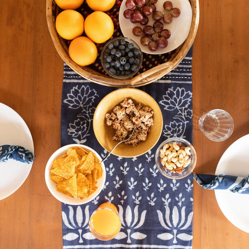 Indigo Patchwork Floral Kantha Table Runner-Table Runners-House of Ekam