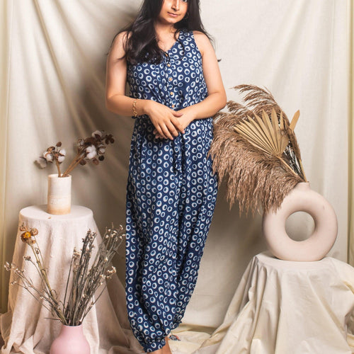 Indigo Polka Blockprint Jumpsuit1