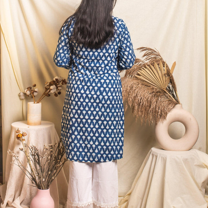 Indigo Tear Drop Front Open Shrug-Shrugs-House of Ekam