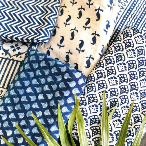 Indigo Tear Drop Print Fabric-fabric-House of Ekam