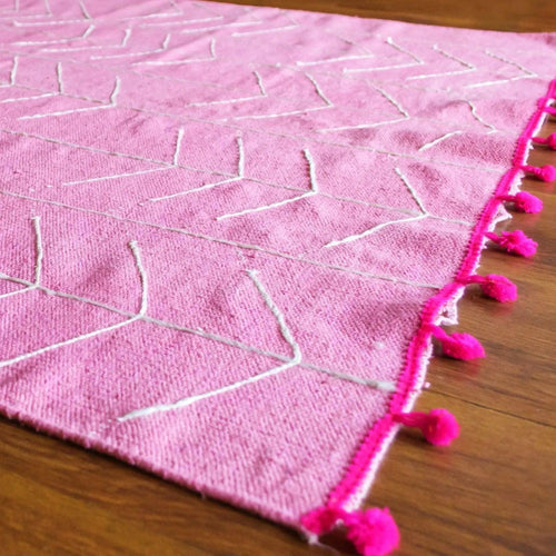 Indulge in Pink Embroidered Cotton Rug-Rug-House of Ekam