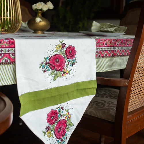 Kentish Rose Blockprint Table Linen Set-Table Runners-House of Ekam