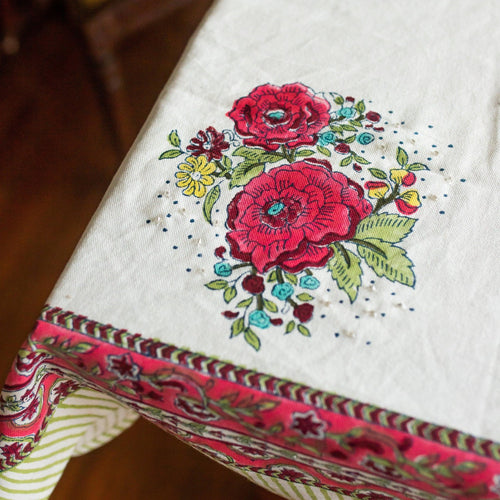 Kentish Rose Blockprint Table Linen Set-Table Runners-House of Ekam