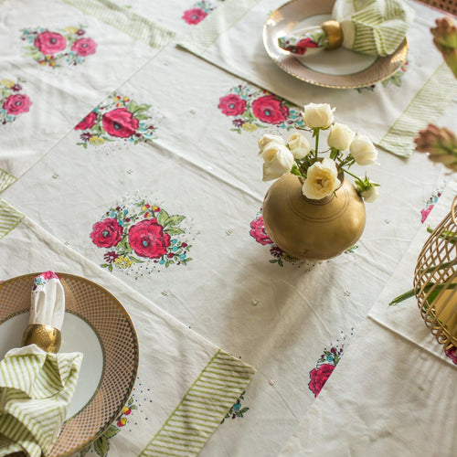 Kentish Rose Blockprint Table Linen Set-Table Runners-House of Ekam