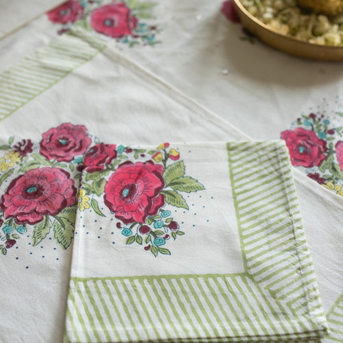 Kentish Rose Blockprint Table Linen Set-Table Runners-House of Ekam