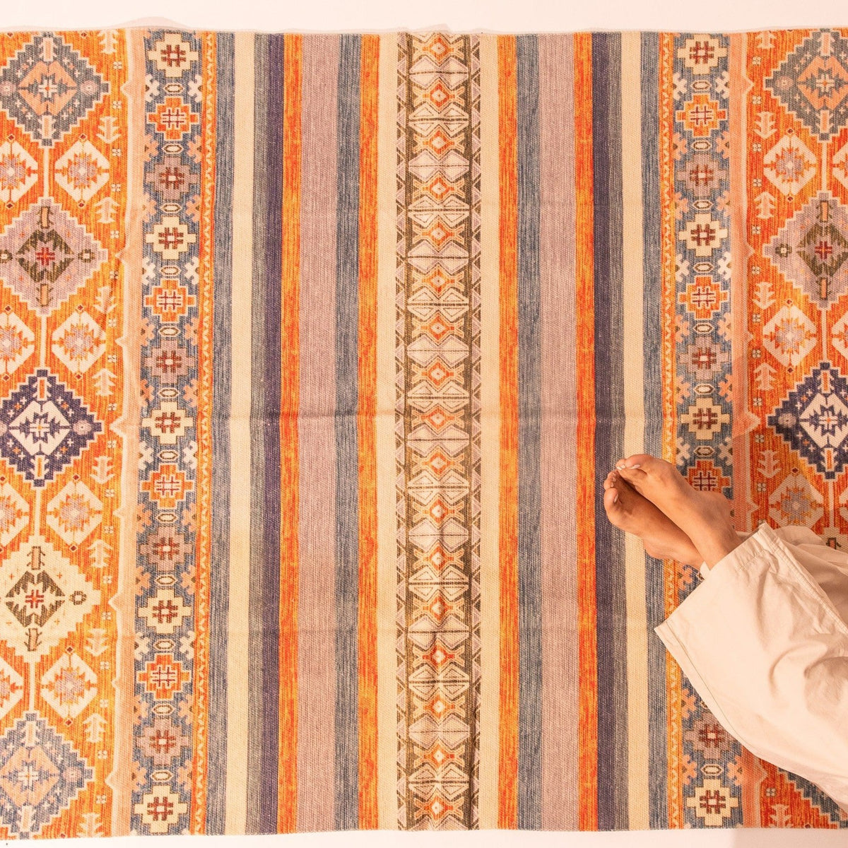 Khloe Orange Screen Printed Cotton Rug-Rug-House of Ekam