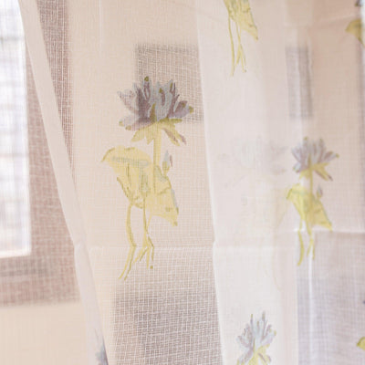 Kota Doria Lotus Blockprint Sheer Curtain-Curtains-House of Ekam
