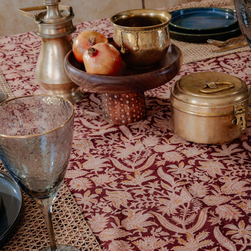 Kumkuna Jaal Kalamkari Handblockprinted Table Cloth-Table Runners-House of Ekam