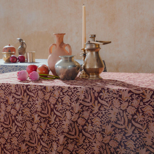 Kumkuna Jaal Kalamkari Handblockprinted Table Cloth-Table Runners-House of Ekam