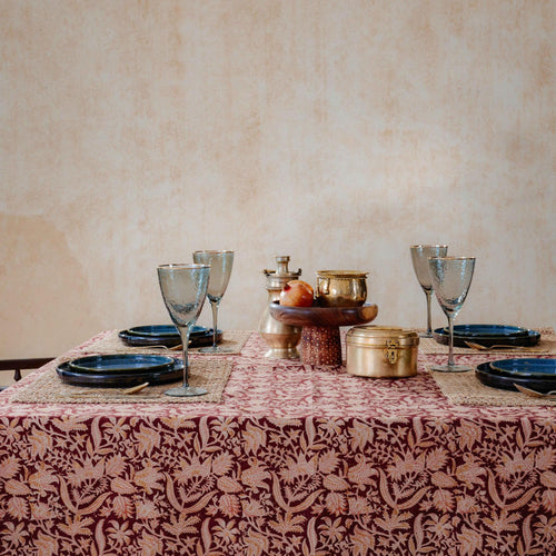 Kumkuna Jaal Kalamkari Handblockprinted Table Cloth-Table Runners-House of Ekam