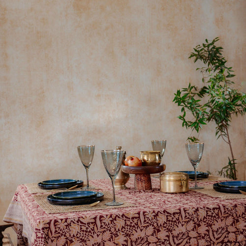 Kumkuna Jaal Kalamkari Handblockprinted Table Cloth-Table Runners-House of Ekam
