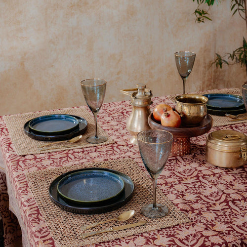 Kumkuna Jaal Kalamkari Handblockprinted Table Cloth-Table Runners-House of Ekam