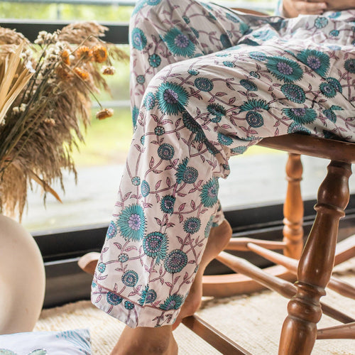 Lavender Bouquet Blockprinted Loungewear Pyjama Set-loungewear-House of Ekam