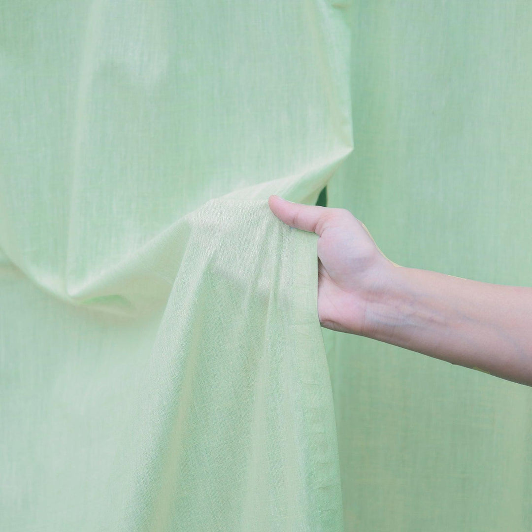 Light Green Cotton Linen Handloom Curtain-Curtains-House of Ekam