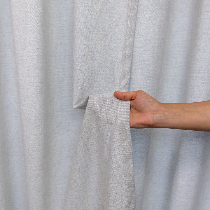 Light Grey Blue Cotton Slub Chambray 80% Blackout Curtain-Curtains-House of Ekam