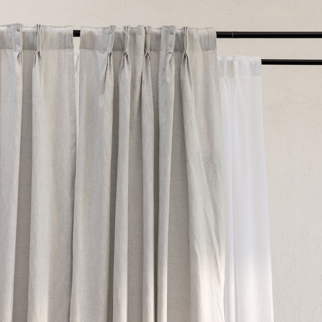 Light Grey Blue Cotton Slub Chambray 80% Blackout Curtain-Curtains-House of Ekam