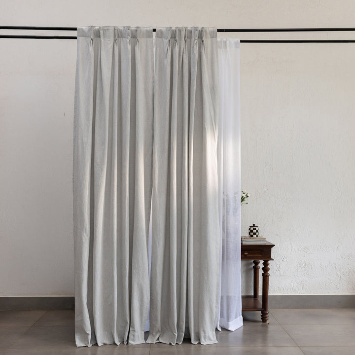 Light Grey Blue Cotton Slub Chambray 80% Blackout Curtain-Curtains-House of Ekam