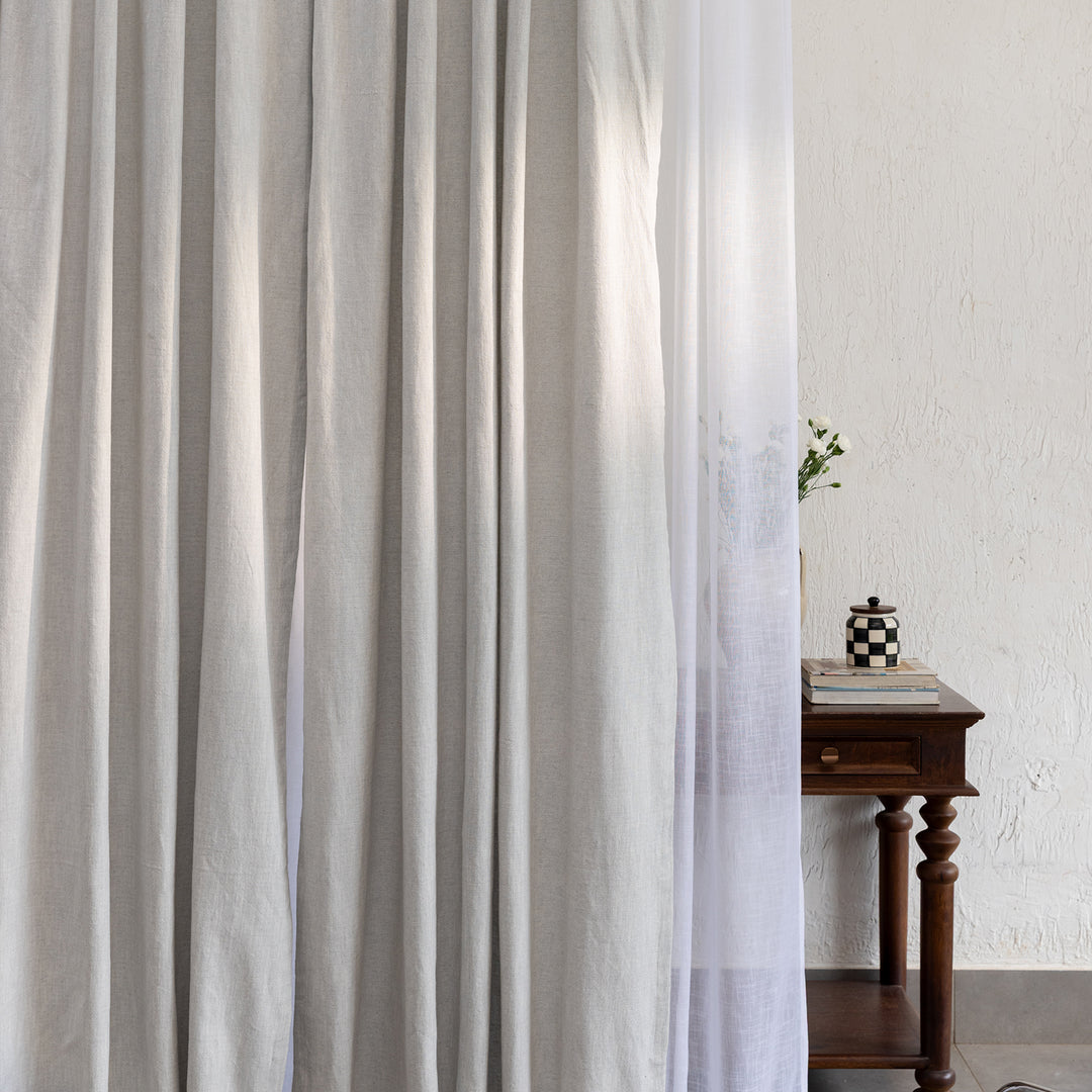 Light Grey Blue Cotton Slub Chambray 80% Blackout Curtain-Curtains-House of Ekam