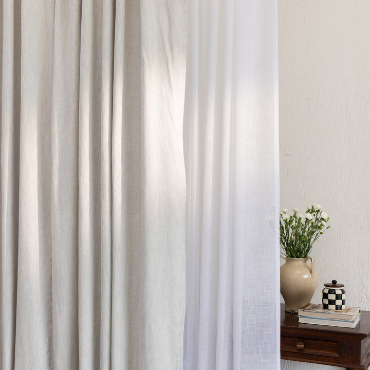 Light Grey Blue Cotton Slub Chambray 80% Blackout Curtain-Curtains-House of Ekam