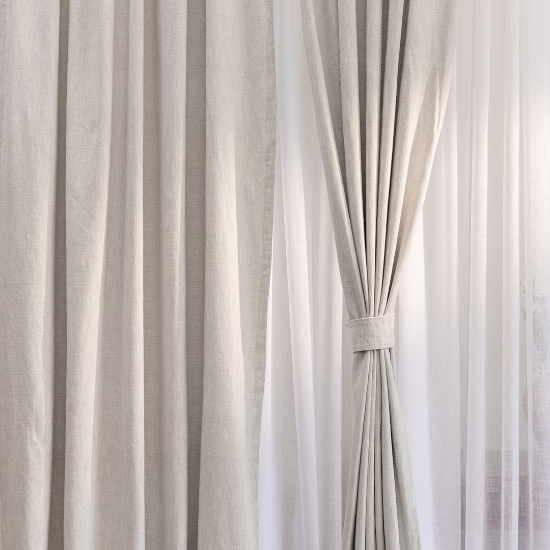Light Grey Blue Cotton Slub Chambray 80% Blackout Curtain-Curtains-House of Ekam