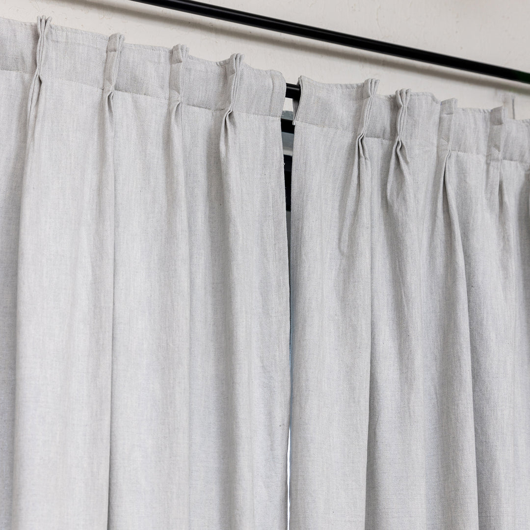 Light Grey Blue Cotton Slub Chambray 80% Blackout Curtain-Curtains-House of Ekam