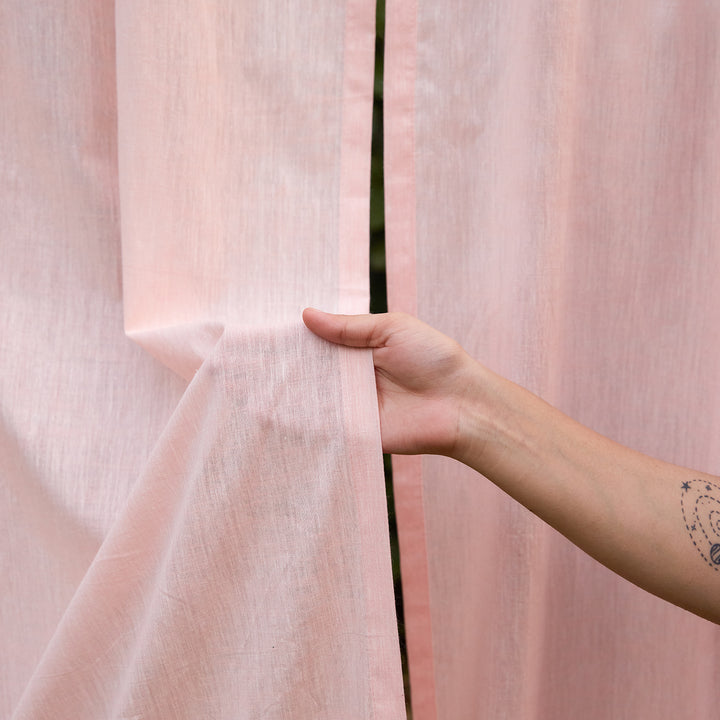 Light Pink Cotton Linen Handloom Curtain-Curtains-House of Ekam