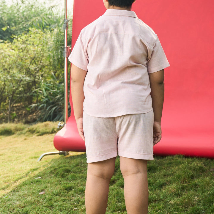 Light Pink Cotton Slub Boys Shorts-Kidswear-House of Ekam