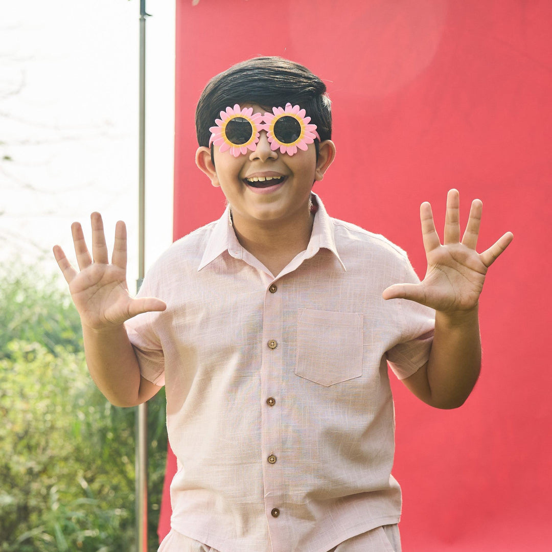 Light Pink Cotton Slub Boys Shirt-Kidswear-House of Ekam